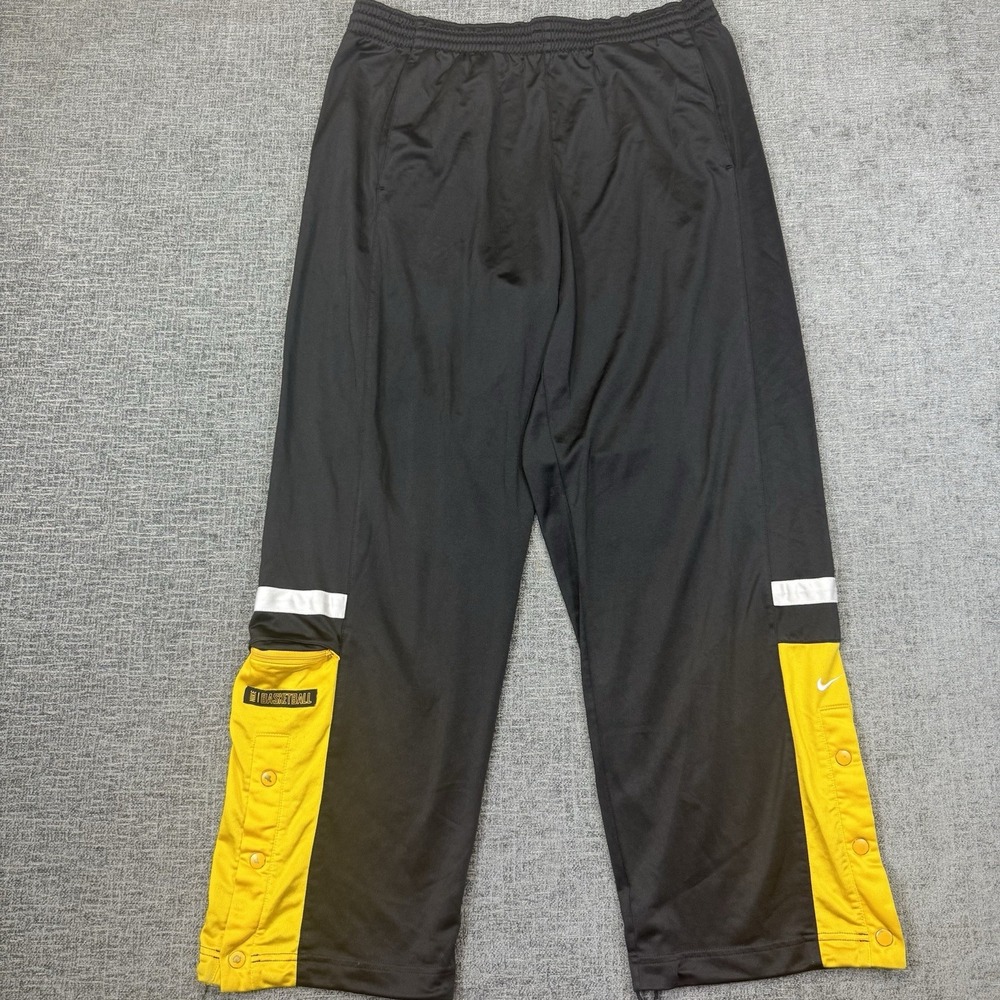 Nike Basketball Pants Men's L Black Yellow Warm Up Athletic Baggy Snap Vintage